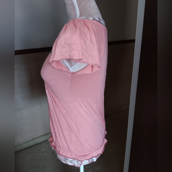 Y2K ~ Pastel Peach Floral Square Neck Ruffle Hem Top S - Picture 8 of 10